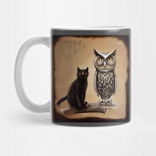 A Black Cat and an Owl, Friends Mug